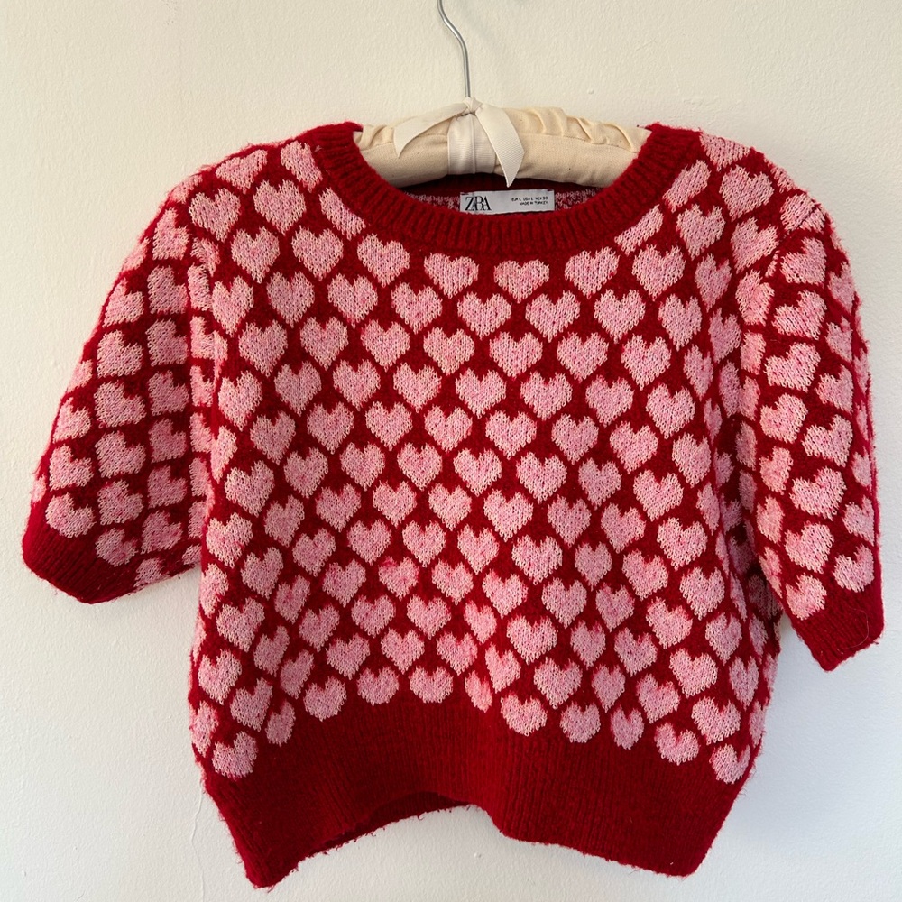 ZARA HEART JACQUARD KNIT SWEATER
